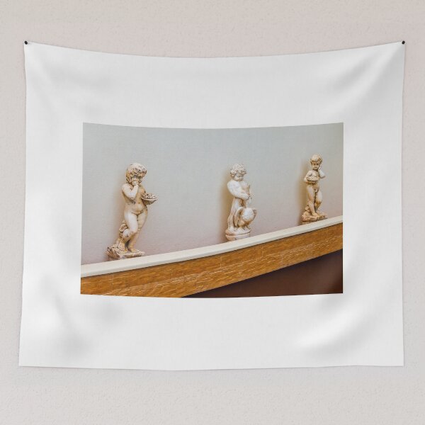 Item preview, Three Stone Cherub Statues Aligned Along White Wall as Decorative Indoor Sculpture Display designed and sold by Nmallia.