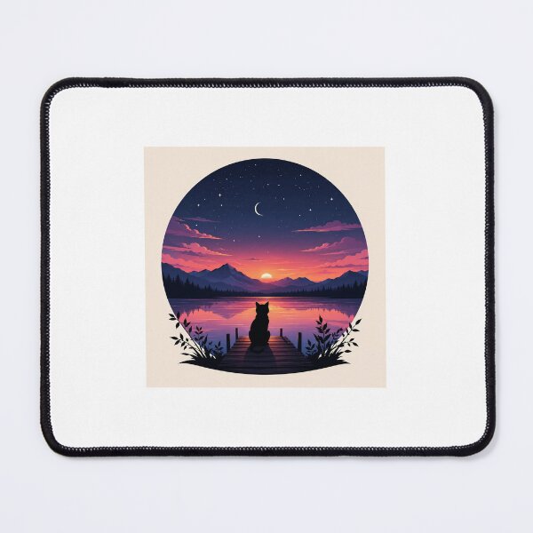 Item preview, Cat Watching the Sunset over a Calm Lake designed and sold by Ak-art-shop.