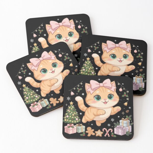 Item preview, Cute Pink Bow Christmas Ginger Cat Dance designed and sold by Luna's World - Moody Vibes Studio.