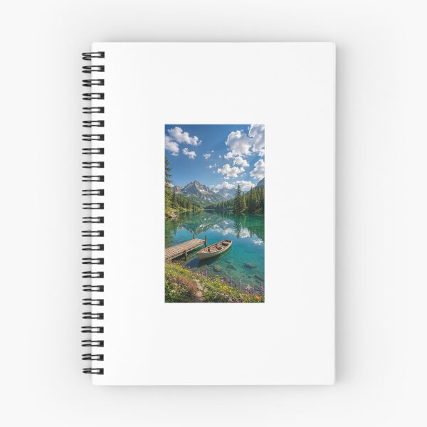 Item preview, Wooden Boat tied to Pier on Crystal Clear Alpine Lake designed and sold by Ak-art-shop.