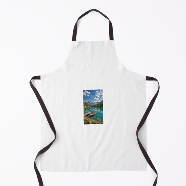 Item preview, Wooden Boat tied to Pier on Crystal Clear Alpine Lake designed and sold by Ak-art-shop.