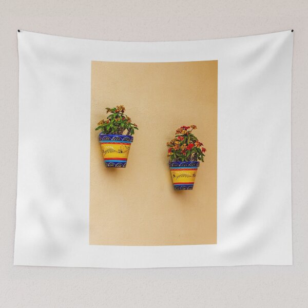 Item preview, Colorful Ceramic Wall Planter With Blooming Flowers Mounted On Warm Peach Wall For Fresh Outdoor Decor designed and sold by Nmallia.