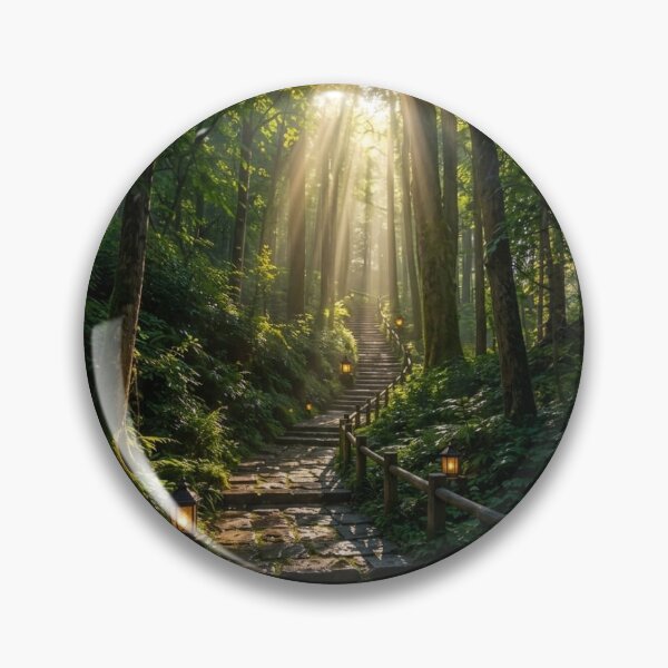 Item preview, Sunlit Stone Pathway in a Dense Forest designed and sold by Ak-art-shop.