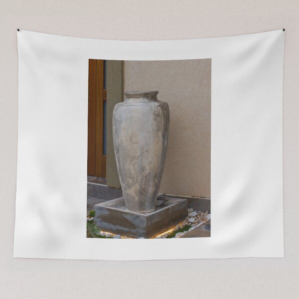 Item preview, Weathered Large Ceramic Vase on Stone Pedestal by Exterior Wall for Outdoor Decor designed and sold by Nmallia.