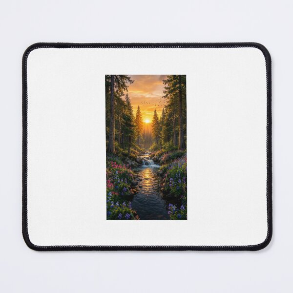 Item preview, Golden Forest Stream at Sunset with Wildflowers designed and sold by Ak-art-shop.