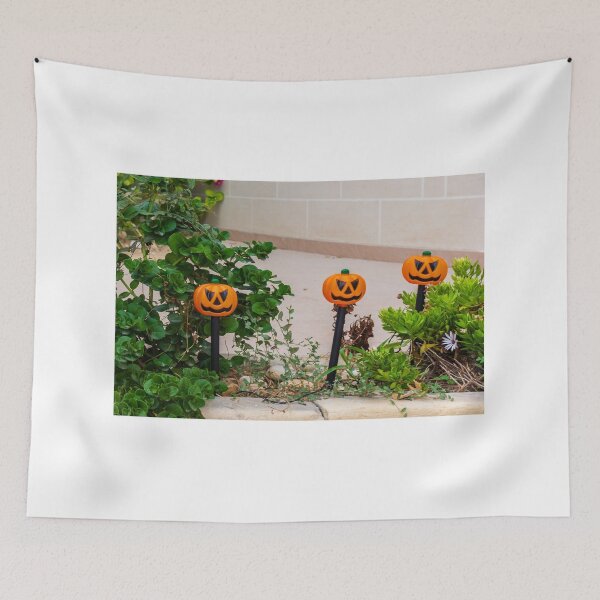 Item preview, Halloween Pumpkin Lantern Stakes Decor In Garden With Greenery And Bright Orange Jack-O'-Lantern Faces designed and sold by Nmallia.