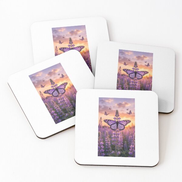 Item preview, Purple Butterfly resting on Lavender Lupin Flowers at Sunset designed and sold by Ak-art-shop.