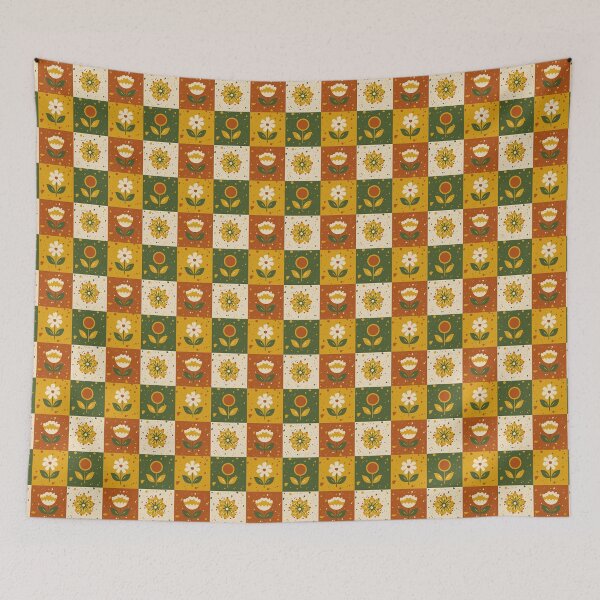 Item preview, Retro 70s Botanical Floral Grid - Terrazzo Earth Tone Pattern designed and sold by UniqueDesign751.