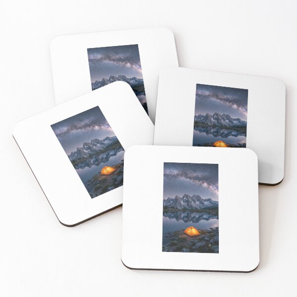 Item preview, Illuminated Tent under the Milky Way over an Alpine Lake designed and sold by Ak-art-shop.