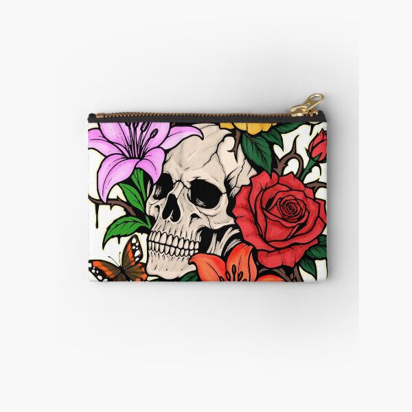 Item preview, Gothic Skull Flower Tattoo with Roses & Lilies designed and sold by Pommes im Bett.