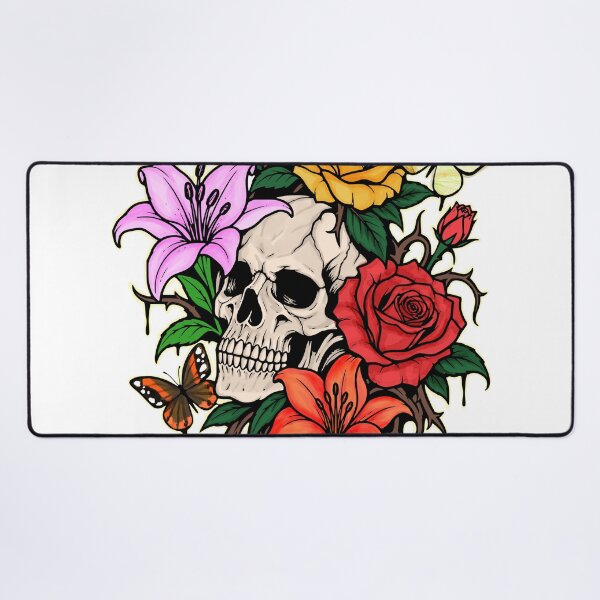 Item preview, Gothic Skull Flower Tattoo with Roses & Lilies designed and sold by Pommes im Bett.