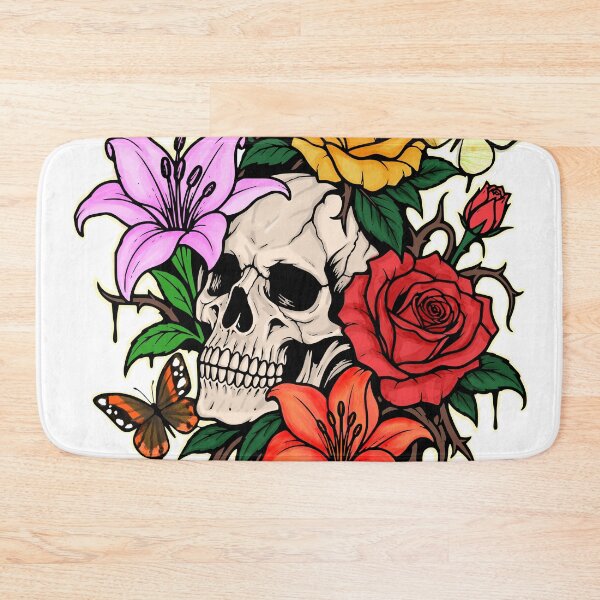 Item preview, Gothic Skull Flower Tattoo with Roses & Lilies designed and sold by Pommes im Bett.