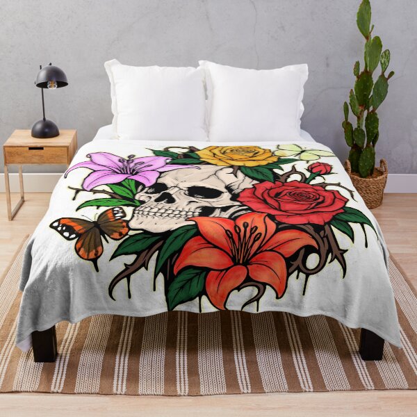 Item preview, Gothic Skull Flower Tattoo with Roses & Lilies designed and sold by Pommes im Bett.