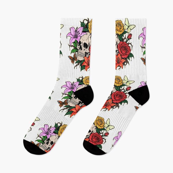 Item preview, Gothic Skull Flower Tattoo with Roses & Lilies designed and sold by Pommes im Bett.