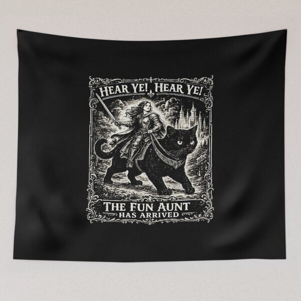 Item preview, Aunt Knight Riding Black Cat Medieval Hear Ye Fun Aunt Has Arrived designed and sold by AishaOneLove.