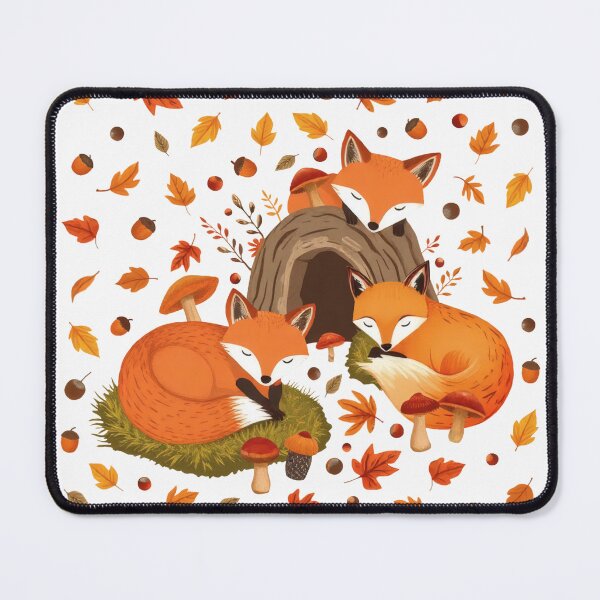 Item preview, Cozy Sleeping Foxes in Autumn | White Background | Fox Art designed and sold by UnhingedBird.