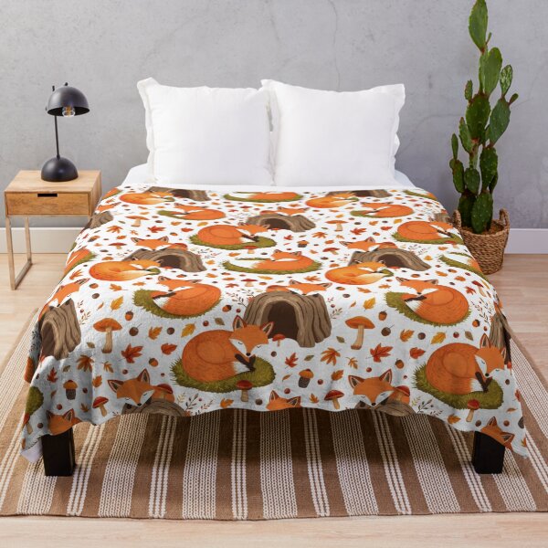 Item preview, Cozy Sleeping Foxes in Autumn | White Background | Fox Art designed and sold by UnhingedBird.