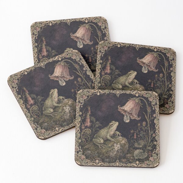 Item preview, Curious Frog Among Bellflowers – Gothic Illustration designed and sold by Noctifolia Field Journal.
