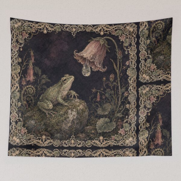 Item preview, Curious Frog Among Bellflowers – Gothic Illustration designed and sold by Noctifolia Field Journal.