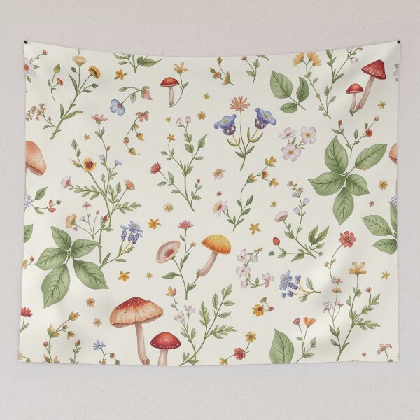 Item preview, Cottagecore Wildflower And Mushroom Floral Pattern designed and sold by IntelliMindDesigns.