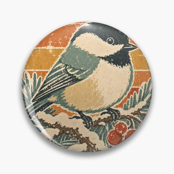 Item preview, Chickadee on the Snowy Branch Wild Animal Sun Faded Retro Art designed and sold by VisualArtsOasis.