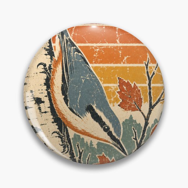 Item preview, Nuthatch on the Winter Birch Wild Animal Sun Faded Retro Art designed and sold by VisualArtsOasis.
