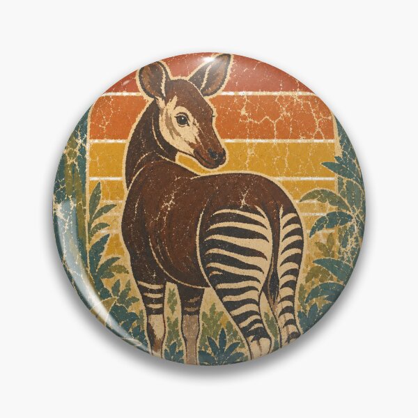 Artikelvorschau, Okapi auf der Waldlichtung, Wildtier, sonnenverblasste Retro-Kunst entworfen und verkauft von VisualArtsOasis.