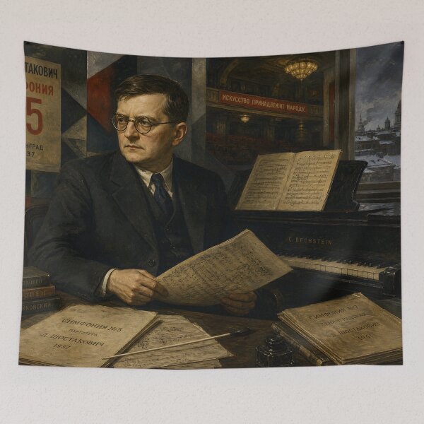 Item preview, Modern Symphony Master: Dmitri Shostakovich Vintage Oil Painting - Piano & Orchestra Legacy designed and sold by DoReMiStudio.