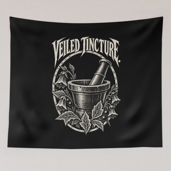 Item preview, Veiled Tincture – Enchanted Mortar Among Wild Botanicals in Gothic Linocut designed and sold by Anyshca.