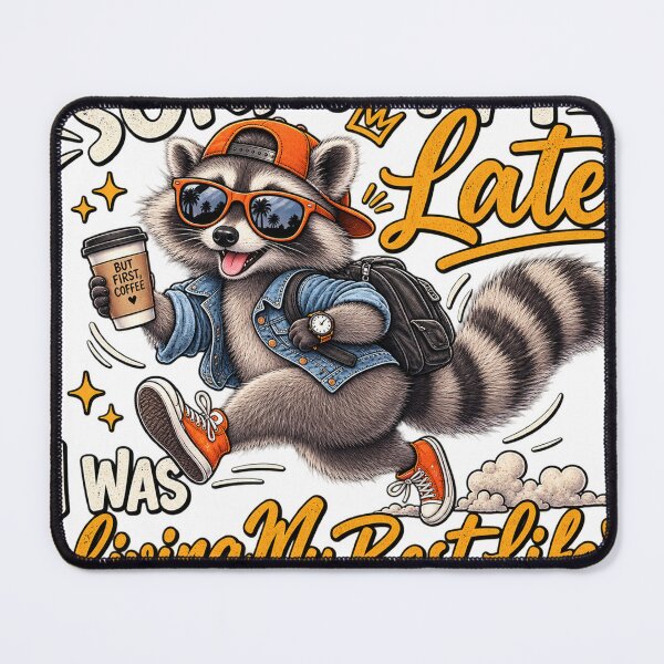 Item preview, Funny Raccoon Sorry I'm Late Coffee Lover Retro Design designed and sold by CreativeNest Prints.