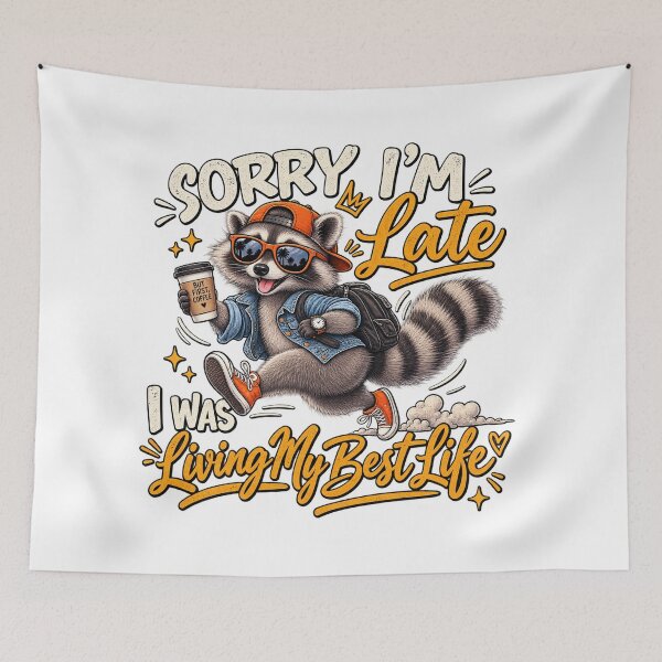 Item preview, Funny Raccoon Sorry I'm Late Coffee Lover Retro Design designed and sold by CreativeNest Prints.