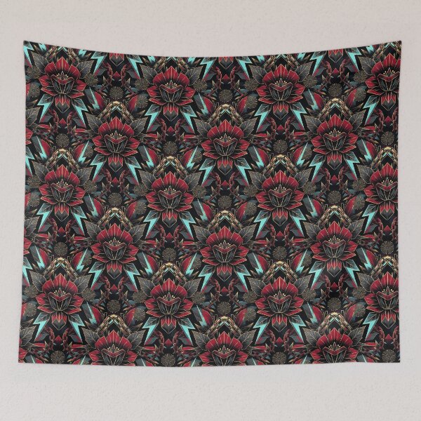 Item preview, Gothic Red Teal Lightning Chain Floral Pattern designed and sold by ZhivanCrimson.