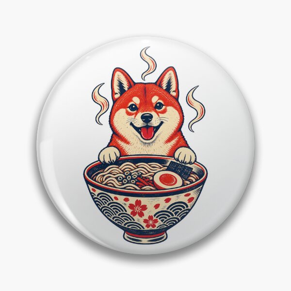 Item preview, Happy Shiba Inu with Ramen Bowl – Retro Japanese Food Art designed and sold by Jaani-T.
