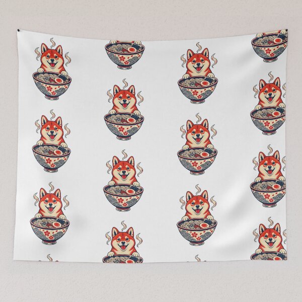 Item preview, Happy Shiba Inu with Ramen Bowl – Retro Japanese Food Art designed and sold by Jaani-T.