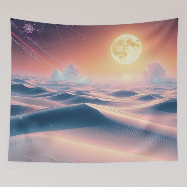 Item preview, Surreal Desert Landscape With Glowing Moon Sunset designed and sold by IntelliMindDesigns.