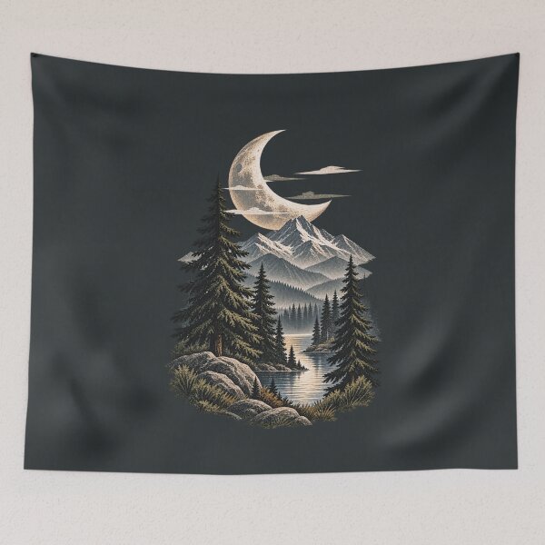 Item preview, Crescent Moon Mountain Lake Vintage Wilderness designed and sold by BROHLine Studio.