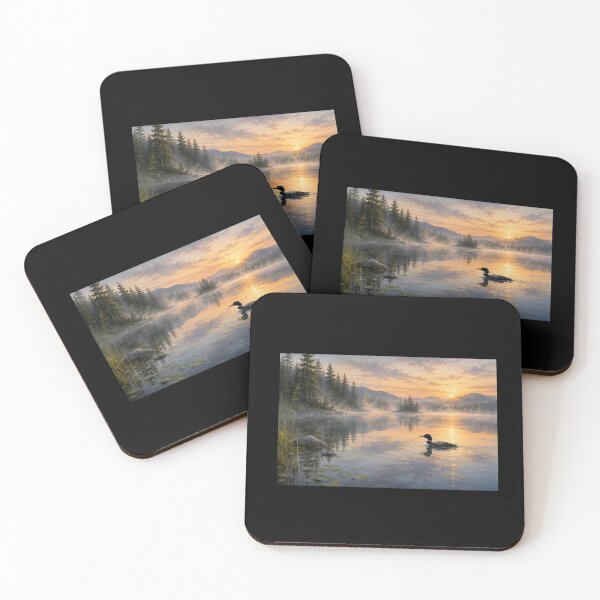 Item preview, Common Loon on a Misty Lake – Painterly Mountain Landscape designed and sold by SusanSweetArt.