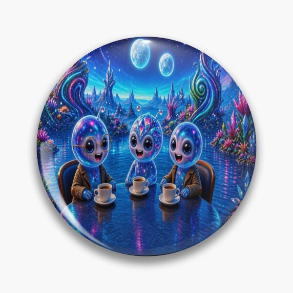 Item preview, Cosmic Coffee Break - Cute Aliens Having Tea Artwork designed and sold by Breezes-of-Ida.