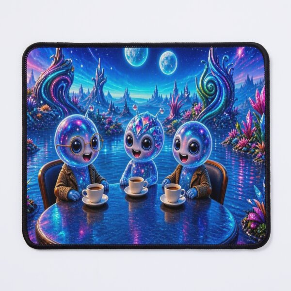 Item preview, Cosmic Coffee Break - Cute Aliens Having Tea Artwork designed and sold by Breezes-of-Ida.