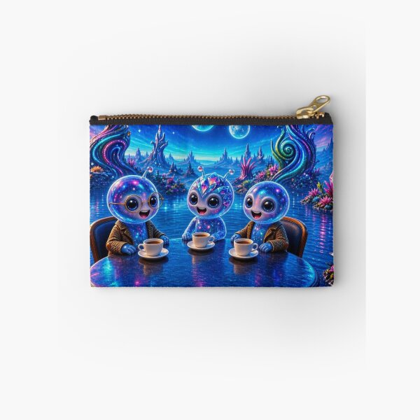Item preview, Cosmic Coffee Break - Cute Aliens Having Tea Artwork designed and sold by Breezes-of-Ida.