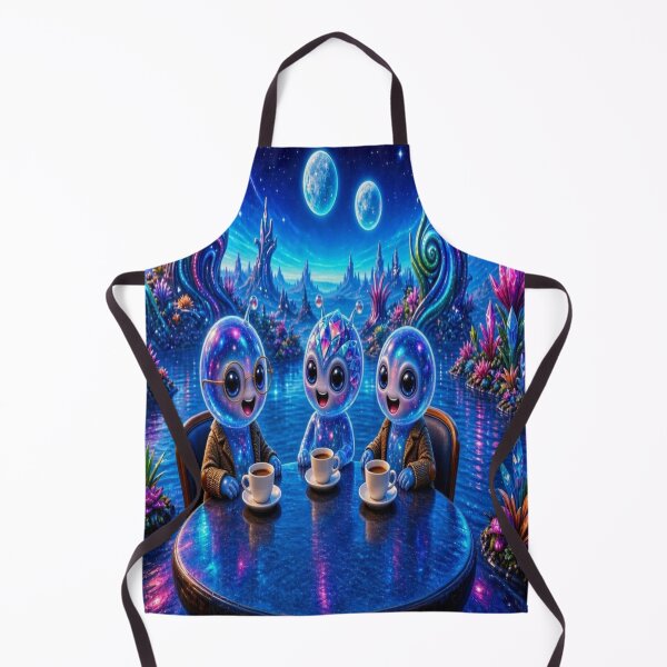 Item preview, Cosmic Coffee Break - Cute Aliens Having Tea Artwork designed and sold by Breezes-of-Ida.