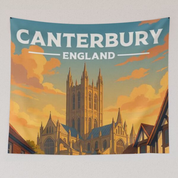 Artikelvorschau, Originales, individuelles Vintage-Poster aus Canterbury, England – Wandbild, Kissen, Geschenk entworfen und verkauft von Cool Robot Bro..