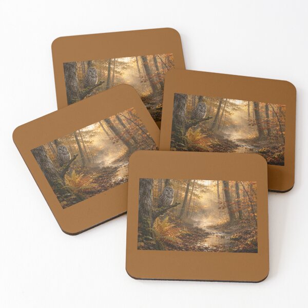 Item preview, Barred Owl in Autumn Woodland – Painterly Forest Landscape designed and sold by SusanSweetArt.
