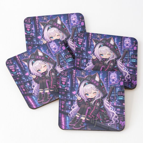 Artikelvorschau, Cyberpunk Neko Girl – Neon Anime Illustration entworfen und verkauft von Revyra Design .
