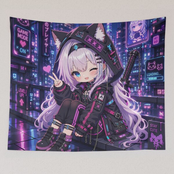 Item preview, Cyberpunk Neko Girl – Neon Anime Illustration designed and sold by Revyra Design .