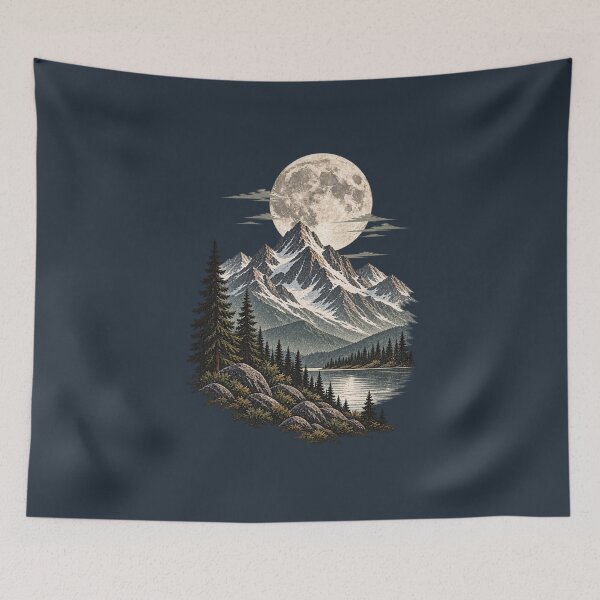 Item preview, Full Moon Mountain Wilderness Vintage Landscape designed and sold by BROHLine Studio.