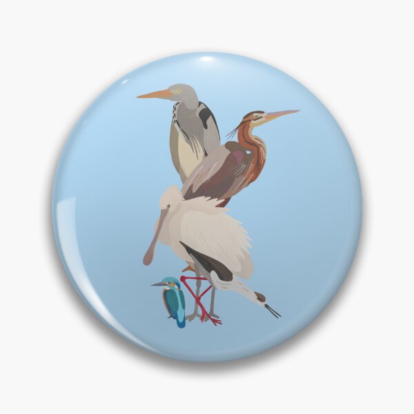 Item preview, Illustration of a Grey Heron, Purple Heron, Kingfisher,black-winged stilt and Spoonbill designed and sold by FandomizedRose.