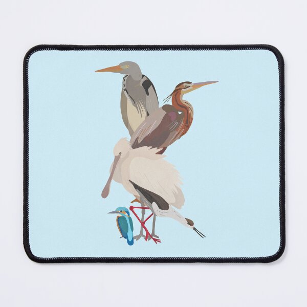 Item preview, Illustration of a Grey Heron, Purple Heron, Kingfisher,black-winged stilt and Spoonbill designed and sold by FandomizedRose.