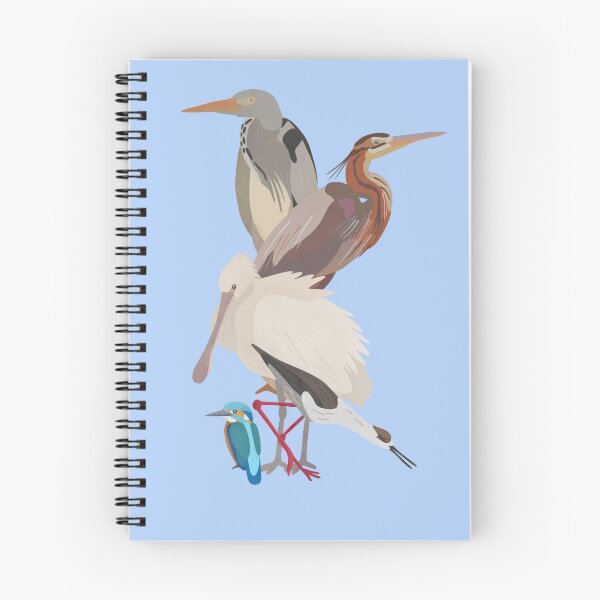 Item preview, Illustration of a Grey Heron, Purple Heron, Kingfisher,black-winged stilt and Spoonbill designed and sold by FandomizedRose.