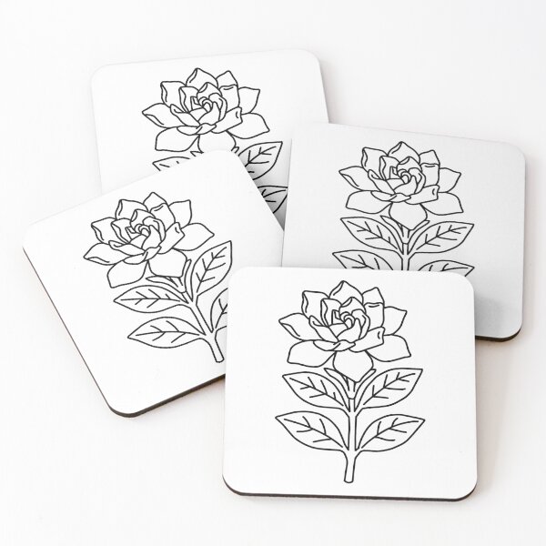 Item preview, Bold Gardenia With Stem Simple Thick Line White Flower  designed and sold by RareBotanical .
